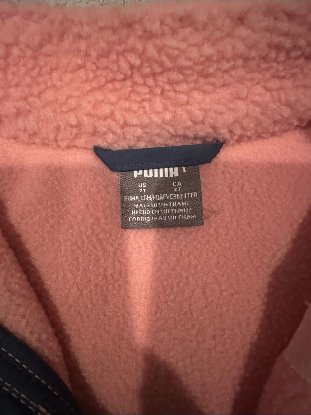 PUMA Kids Pink Fleece Vest with Navy Pockets Size 2T